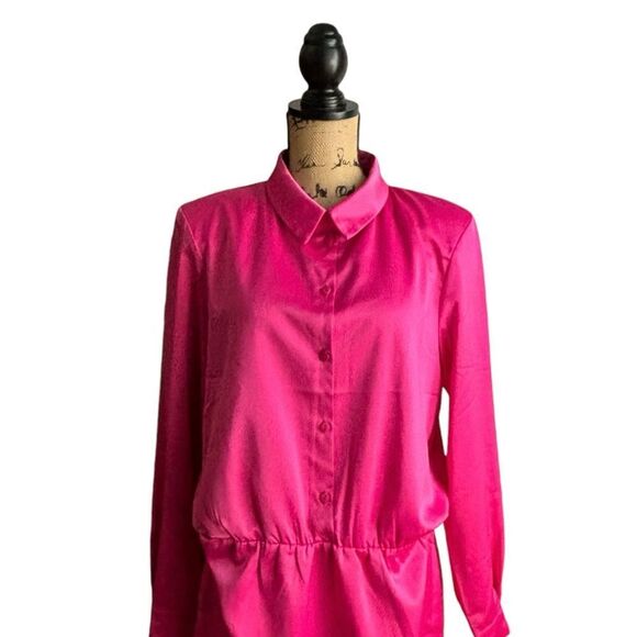ASOS DESIGN Hot Pink Satin Shirt Dress Shoulder Pads NWOT Size 12  4 0438 - Picture 10 of 11